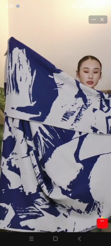 加大加厚锁边羊绒提花蓝色抽象画大披肩毯
