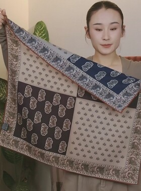 春夏空调房多功能多用真丝羊毛人字纹方巾