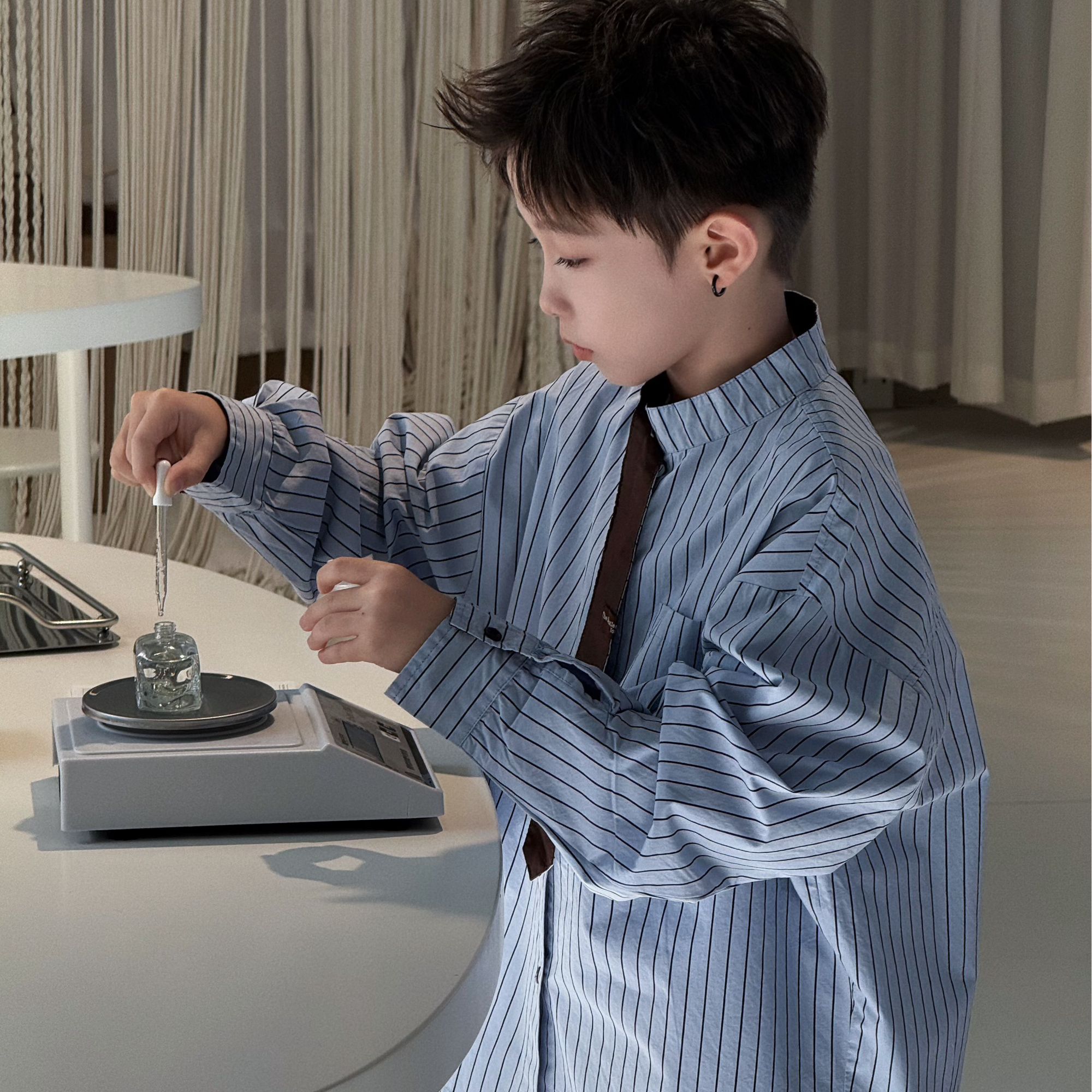 CHU YAO 【风度翩翩】秋季韩版条纹衬衫领带休闲亲子装衬衫25001