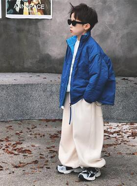 现货 CHU YAO 【黑与霜蓝】秋冬季儿童韩版纯色百搭加棉棉服外套