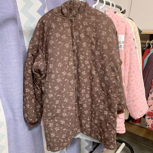 纯手工绗缝天然棉花填充女士大衣秋冬棉服外套