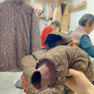 纯手工绗缝天然棉花填充女士大衣秋冬棉服外套