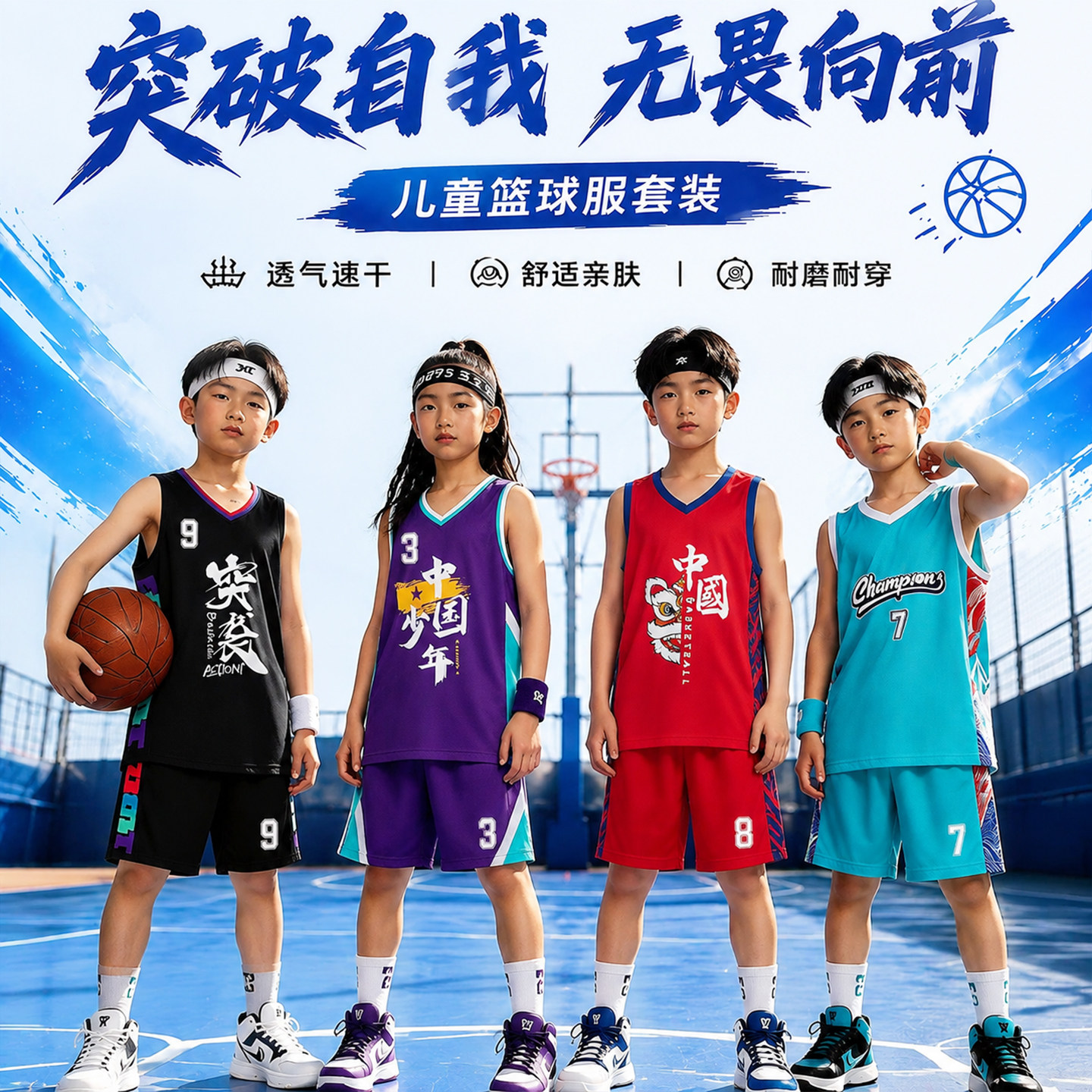 儿童篮球服夏季新款训练服运动套装小学生球衣定制比赛速干蓝球服