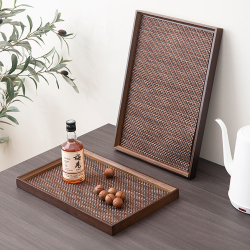 日式竹木胡桃色长方形餐用托盘