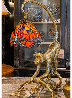 从今往后HomeDecor-CFDS06-58-复古纯铜蒂凡尼小猴台灯