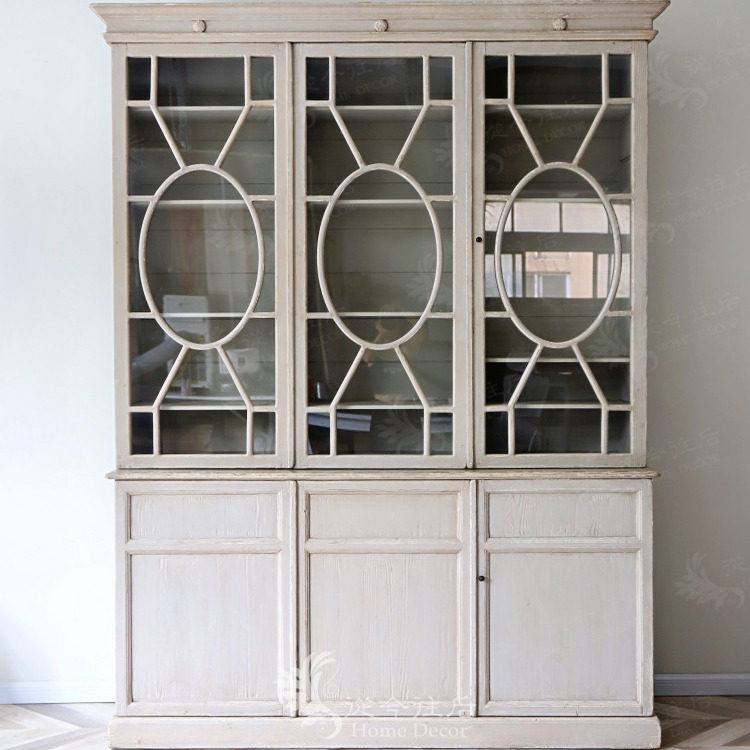 从今往后HomeDecor-CFF576-复古实木法式三开门玻璃高柜-