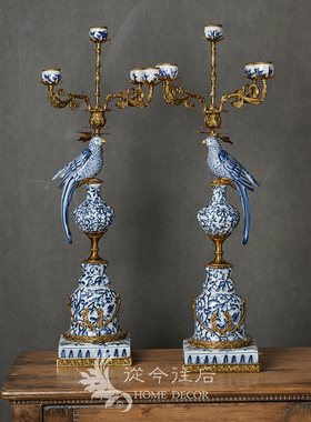 从今往后HomeDecor-CFSS334-复古青花瓷鹦鹉烛台
