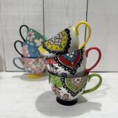 外贸出口靓丽民族色彩基础款 高脚陶瓷马克杯 早餐牛奶麦片咖啡杯