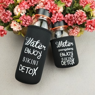 创意时大口带茶隔水果花茶水杯大容量带布套透明高鹏硅玻璃水瓶