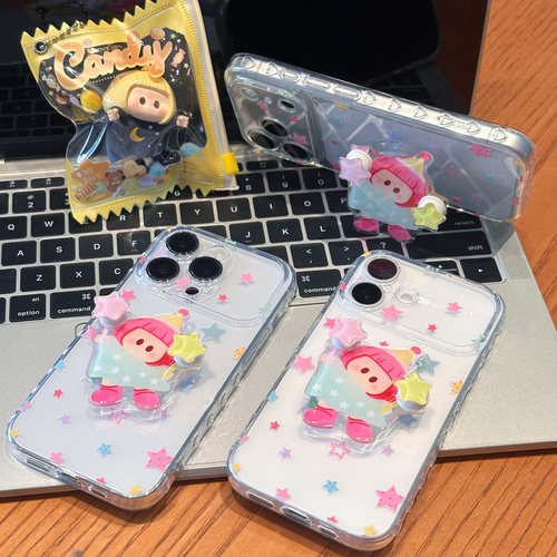彩星星女孩支架适用iPhone18Promax手机壳苹果17pro13小米15华为mate80Pura90k70nova16reno14vivox200magic7