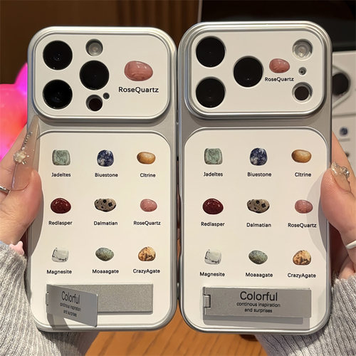 ins创意彩色矿石支架适用苹果18promax手机壳iPhone17pro16小米15华为mate80pura70K80nova14x300findx8+加13