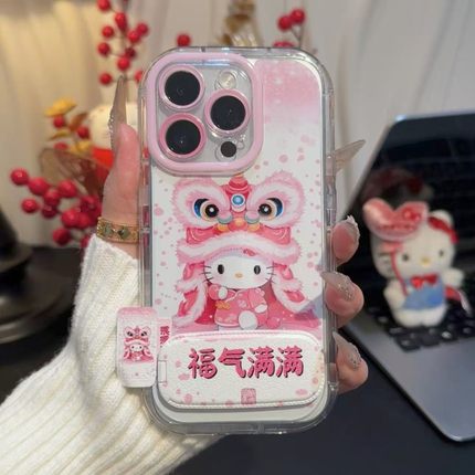 新年粉色醒狮KT支架新款适用苹果17Pro手机壳iPhone16max小米15华为mate80pura70k90note14荣耀400x300magic8