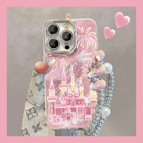 粉色烟花城堡冰川纹适用苹果16pro手机壳iphone15max小米14华为mate60p70reno12nova11荣耀100x200s18note13