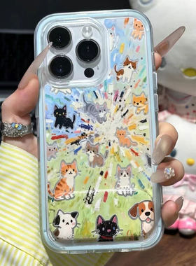 爆炸猫咪支架新款适用苹果17Pro手机壳iPhone16max12小米15华为mate80pura70k90note14荣耀500vivox300nova13