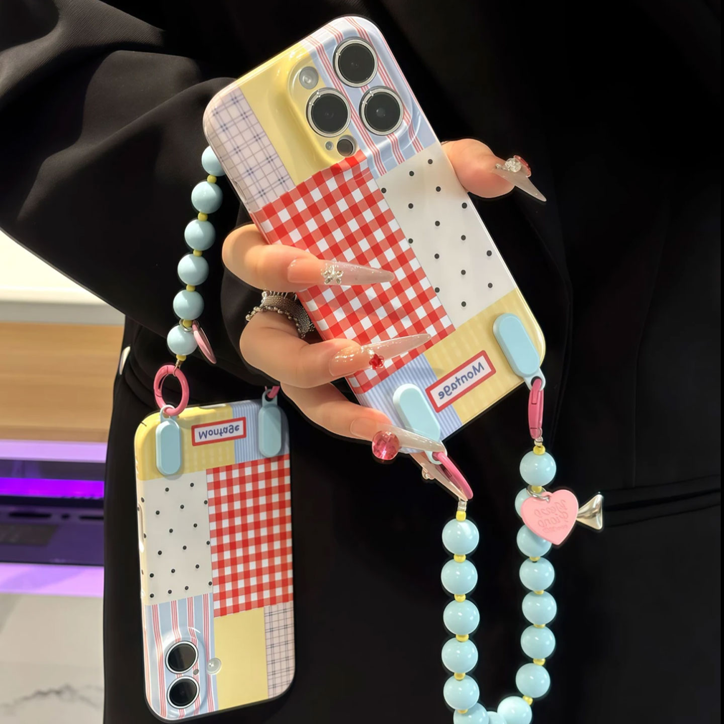 韩风格纹拼接手链新款适用苹果17Pro手机壳iPhone15max小米16华为mate80pura70k60opporeno14荣耀x100magic7