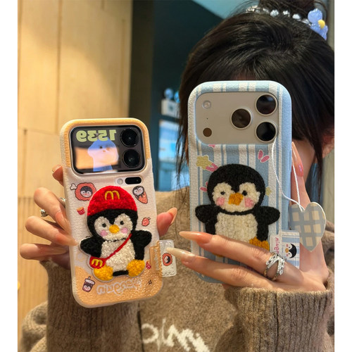 可爱企鹅刺绣标签新款适用苹果17Pro手机壳iPhone16max13小米15华为mate80pura70k80note14荣耀400x200findx9