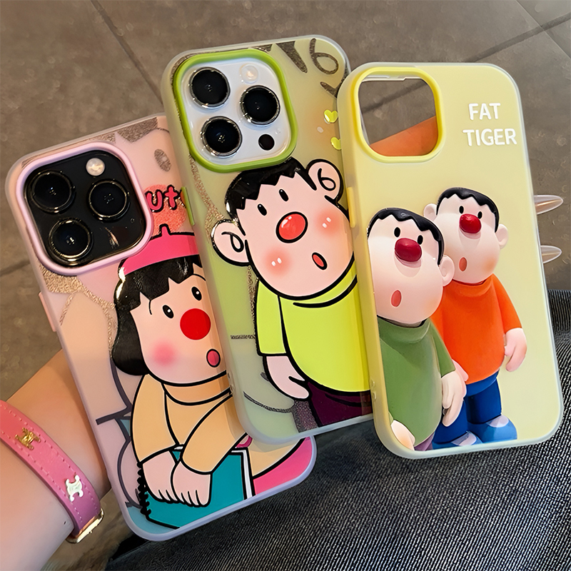情侣胖虎胖妹新款适用苹果16Pro手机壳iPhone14max11小米15华为mate60P70k50oppoReno12nova13荣耀100x200s19