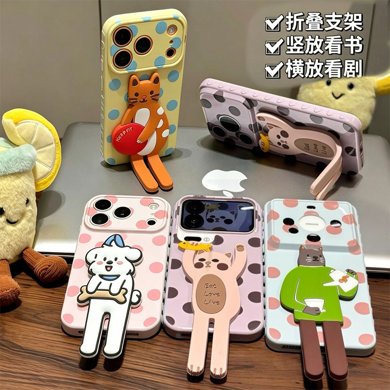 卡通波点小猫小狗适用苹果17Promax手机壳iPhone16plus华为mate80k90小米17P80findx8nova15Reno14note13ACE5