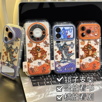 情侣汤姆杰瑞支架新款适用苹果17Pro手机壳iPhone16max12小米15华为mate80pura70k60note14荣耀400x100一加13