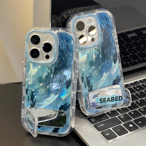蓝色深海鱼群镜子支架新款适用苹果16pro手机壳iPhone17max18小米15华为mate70pura80k60荣耀200reno14nova
