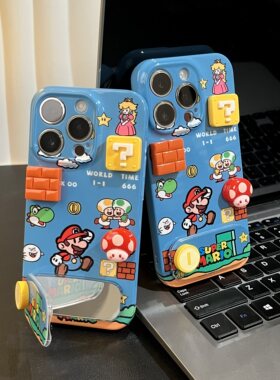 蘑菇马里奥支架新款适用苹果16pro手机壳iphone17max小米15华为mate70pura80k60nova13荣耀300vivox100note14