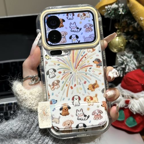 新年烟花小狗支架新款适用苹果17Pro手机壳iPhone16max12小米15华为mate80pura70k90reno14荣耀400x300一加13