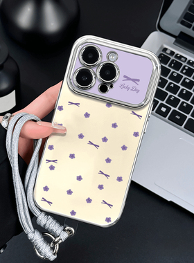 紫色蝴蝶结碎花适用苹果15promax手机壳iPhone13小米14华为mate60荣耀90红米k60p70reno12iqoo11s18nova10x80