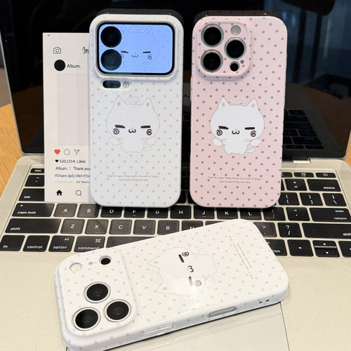 情侣波点天使小猫适用iPhone18Promax手机壳苹果17pro16小米17华为mate70P80k90note15reno14x200oppofindx9