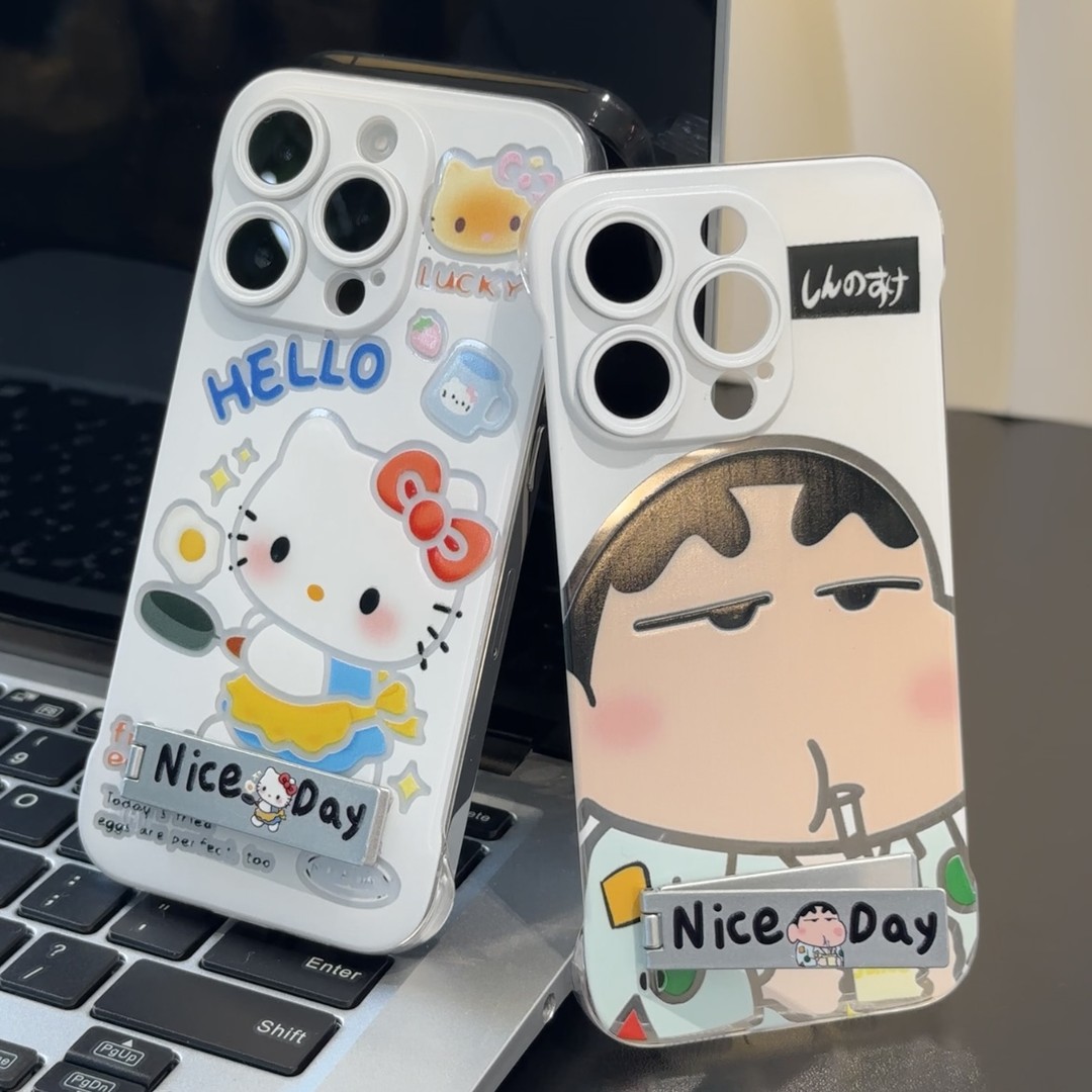 无边框煎蛋kt猫喝果汁小新适用苹果16pro手机壳iPhone15max14小米13华为mate60荣耀100Reno11S17iqoo12S18pro