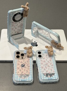 花边兔兔镜面支架新款适用苹果16Pro手机壳iPhone14max小米15华为mate70pura80k60荣耀300x200nova13一加Ace3