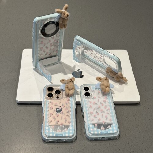 花边兔兔镜面支架新款适用苹果16Pro手机壳iPhone14max小米15华为mate70pura80k60荣耀300x200nova13一加Ace3