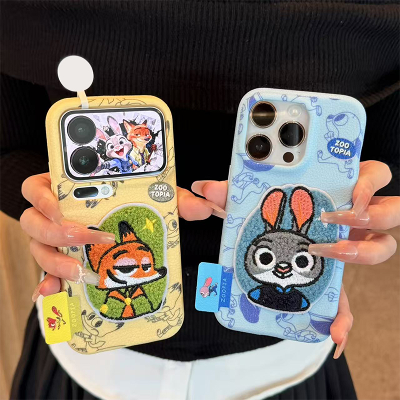 情侣疯狂动物城刺绣朱迪尼克标签适用苹果17Pro手机壳iPhone16max13小米15华为mate80pura70k60nova14荣耀400