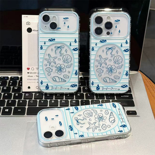 条纹海洋涂鸦适用苹果17promax手机壳iPhone16pro12小米17华为mate70p80K90nova14reno15X200magic7iqoo13s50