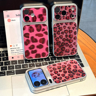 勃艮第酒红爱心豹纹适用iPhone18Promax手机壳苹果17pro小米18华为mate70P80k90reno16+15nova14iqoo13x300s