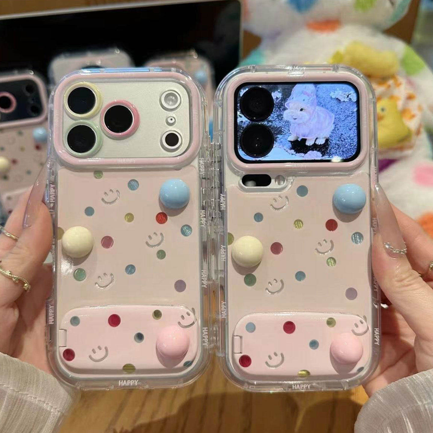 圆波点笑脸支架新款适用苹果17Pro手机壳iPhone16max小米17华为mate80pura80k90note15reno14荣耀500x300s30