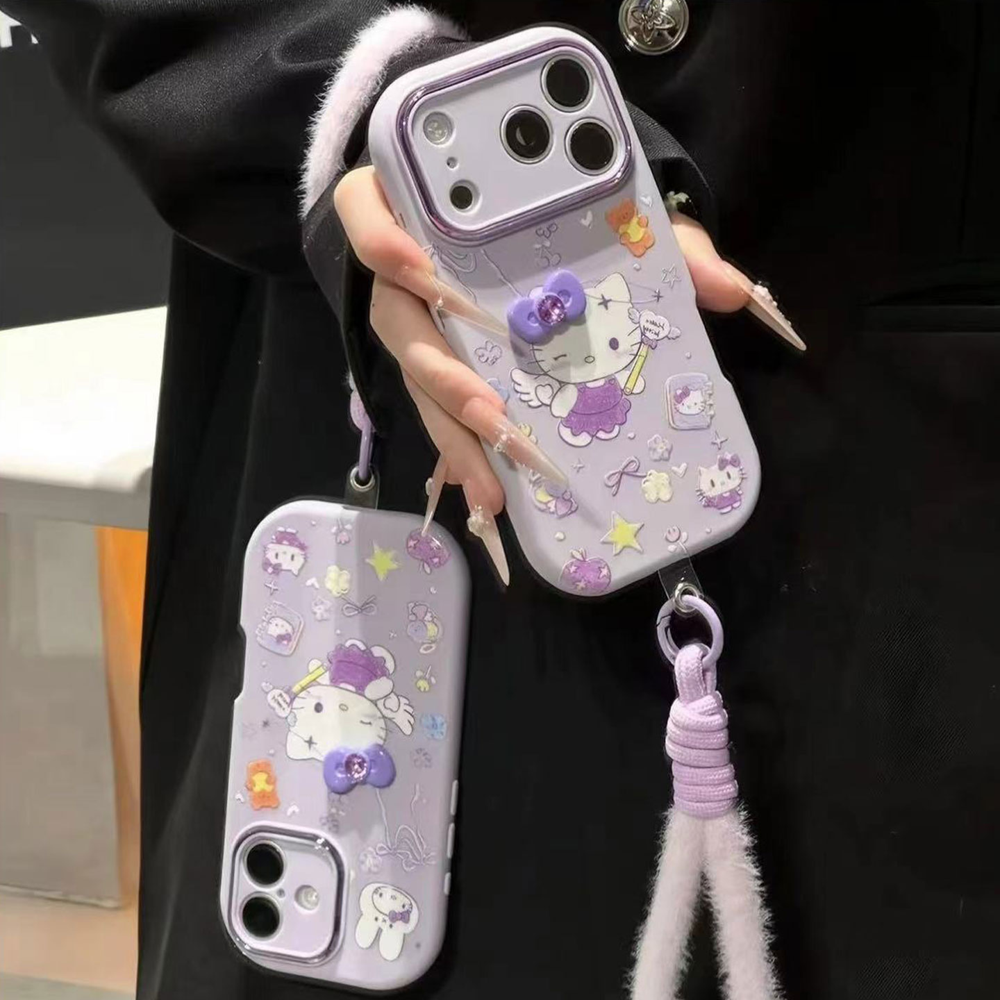 天使紫KT酱挂绳新款适用苹果17Pro手机壳iPhone16max小米15华为mate80pura70k60note14荣耀400vivox300nova13