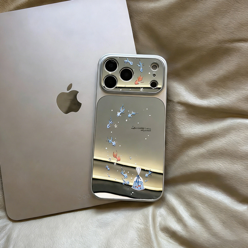 秒变17镜面大视窗小鱼群适用于苹果17promax手机壳iphone16pro新款ip15plus高级感14por防摔13女款air保护套