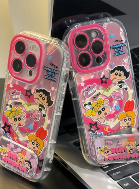 飞天女警小新镜子支架新款适用苹果16pro手机壳iPhone15max小米14华为mate60p50k70荣耀x100nova12opporeno13