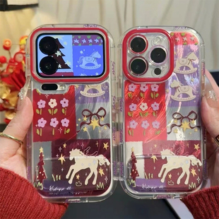 马年复古花朵小马巨好看适用苹果17Promax手机壳iPhone16pro小米15华为mate80pura70k90Reno14荣耀400x200s30