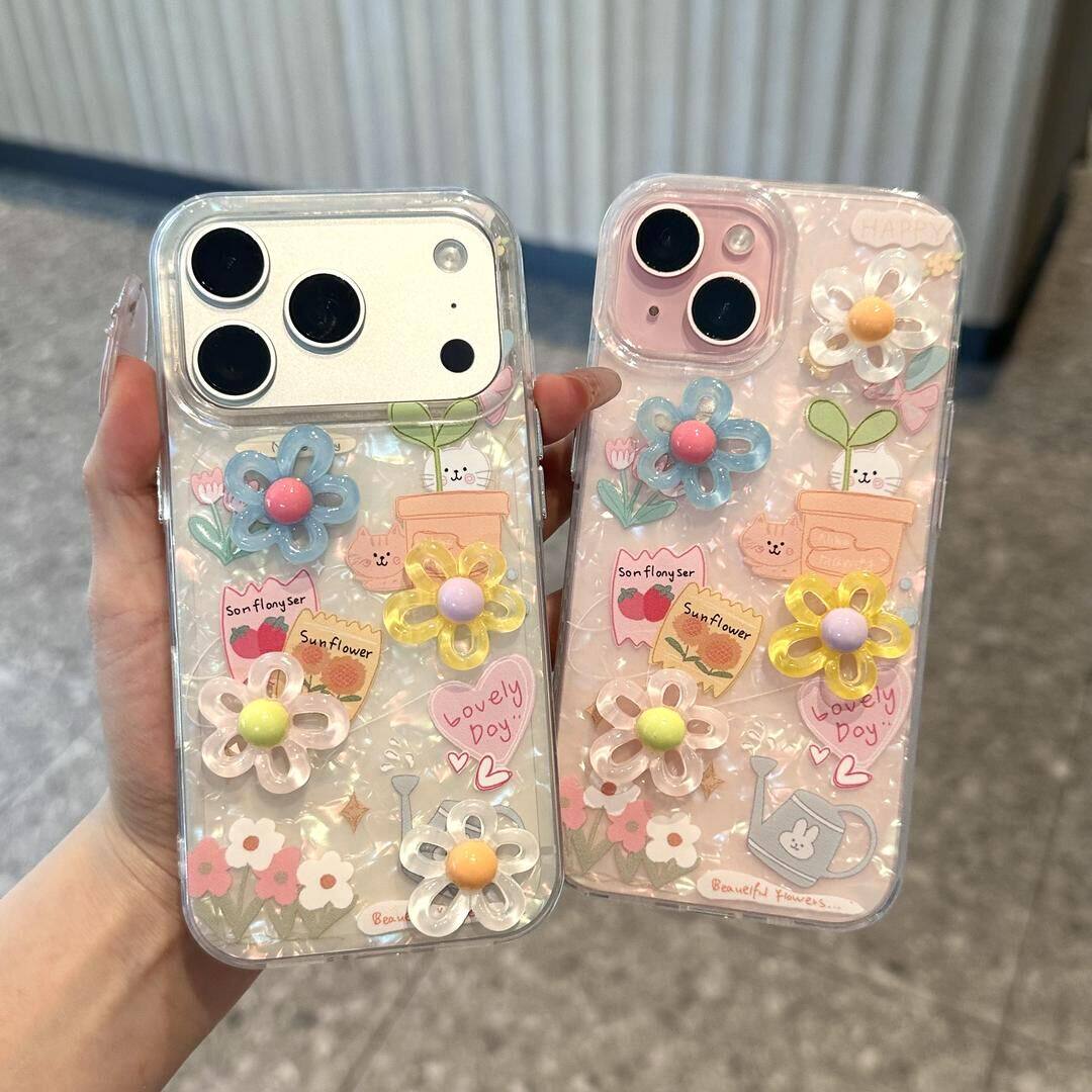 春日立体花朵猫咪新款适用苹果17pro手机壳iphone16promax高级感ip15plus可爱14por女款air创意13保护12/11套