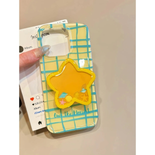 蓝格纹星星支架高级适用苹果16Pro手机壳iPhone14max小米15华为mate70k80荣耀x200p60nova13opporeno12iQOO11