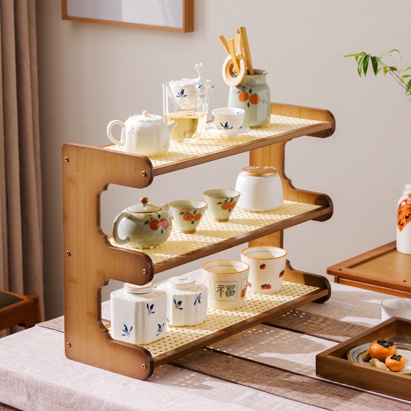 新中式桌面博古架茶壶架小型多宝阁茶室摆件桌面收纳架茶杯茶具架