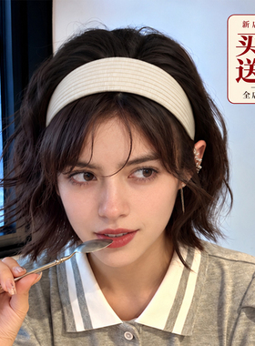 GLS纯色竖纹针织加宽发箍简约通勤日常外戴防滑布艺发捆发卡头饰