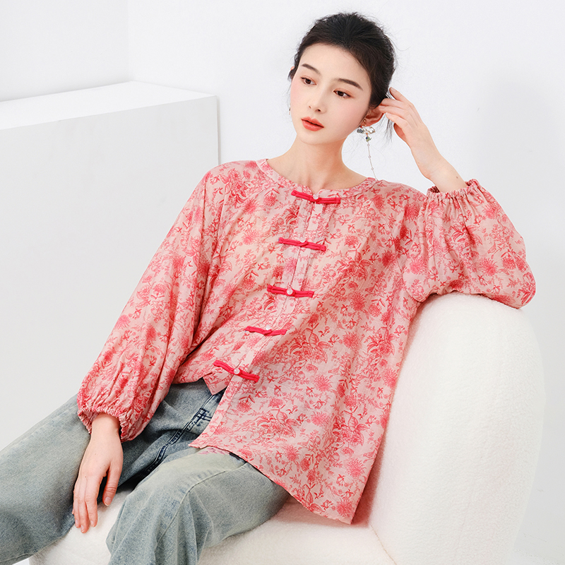 素萝原创 池上春 圆领盘扣唐装上衣2023夏季新款宽松国风印花衬衫高性价比高么？