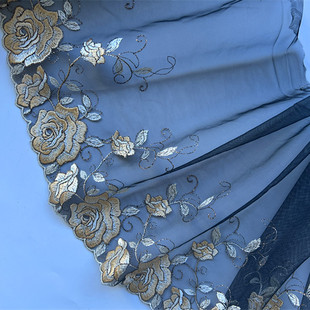 2310A9黑底浅金色网纱刺绣蕾丝花边辅料服装 旗袍汉服手工diy 古装