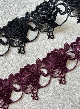 257A5外单黑色紫色水溶刺绣蕾丝花边辅料制衣服装旗袍内衣洋装diy
