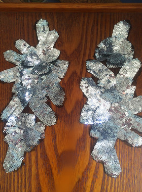 QB12银白色亮片立体朵花贴花布贴补丁 舞台化妆服装旗袍辅料