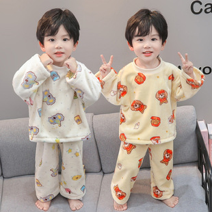儿童睡衣男童秋冬款珊瑚绒宝宝卡通可爱考拉熊家居服套装2025新款