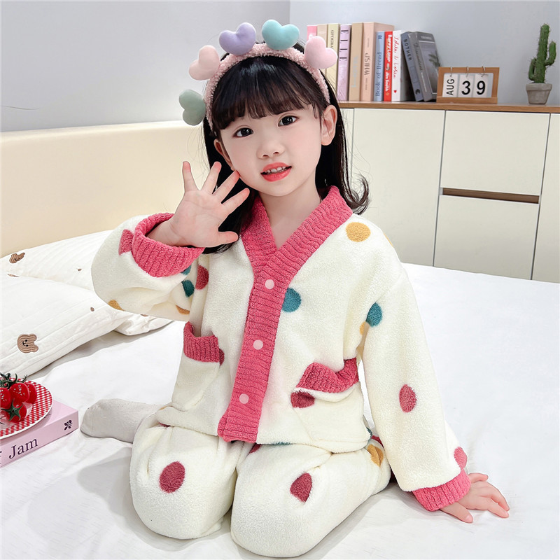 儿童睡衣女童秋冬款法兰绒女孩2025新款冬季加厚珊瑚绒宝宝家居服