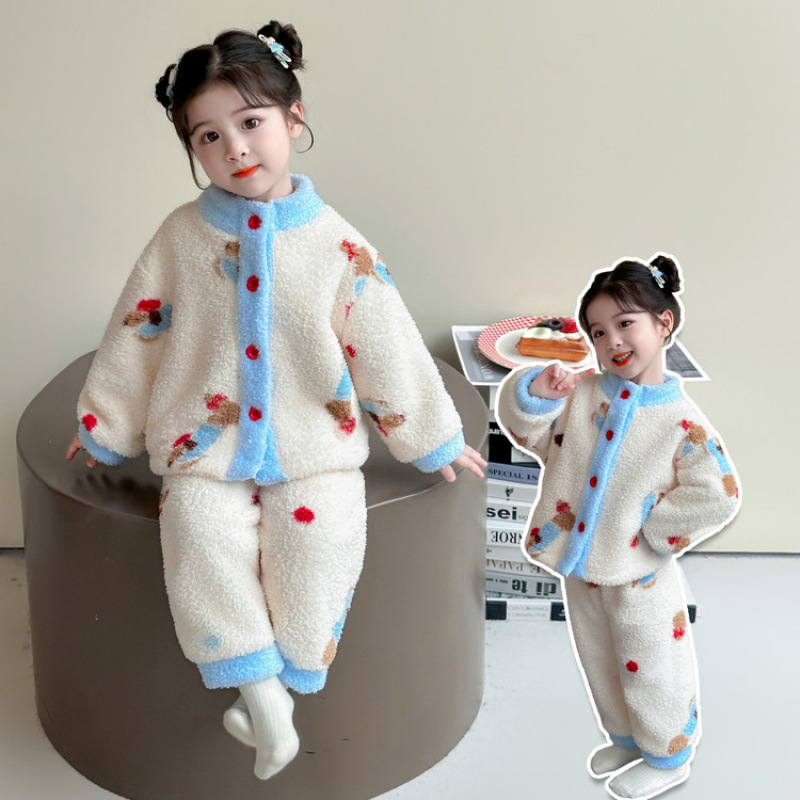 女童法兰绒家居服睡衣套装